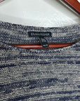 Eileen Fisher 100% Organic Linen Knit Tunic Long Tank Top Navy Blue Cream