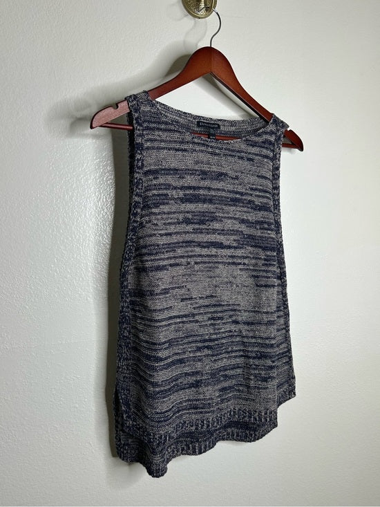 Eileen Fisher Eileen Fisher 100% Organic Linen Knit Tunic Long Tank Top Navy Blue Cream - Linen