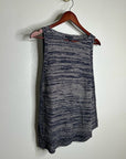 Eileen Fisher 100% Organic Linen Knit Tunic Long Tank Top Navy Blue Cream
