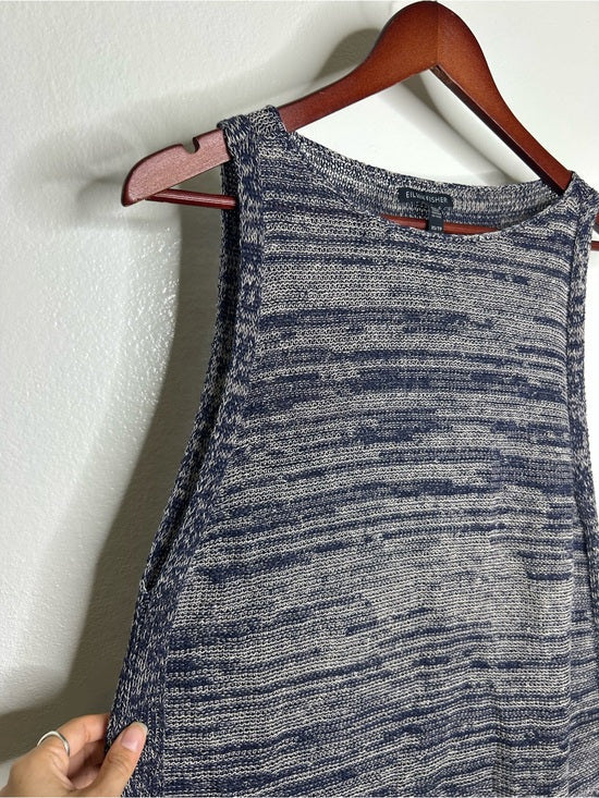 Eileen Fisher Eileen Fisher 100% Organic Linen Knit Tunic Long Tank Top Navy Blue Cream - Linen