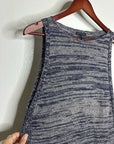 Eileen Fisher 100% Organic Linen Knit Tunic Long Tank Top Navy Blue Cream