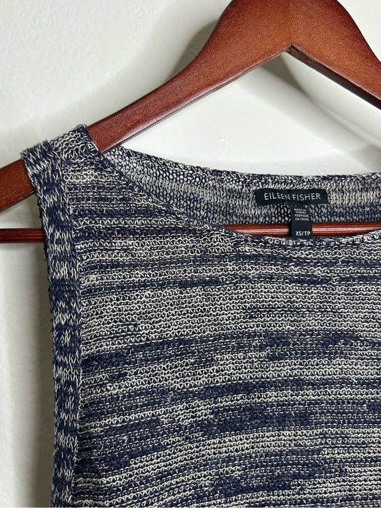 Eileen Fisher Eileen Fisher 100% Organic Linen Knit Tunic Long Tank Top Navy Blue Cream - Linen