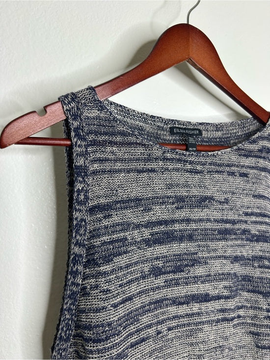 Eileen Fisher Eileen Fisher 100% Organic Linen Knit Tunic Long Tank Top Navy Blue Cream - Linen