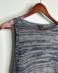 Eileen Fisher 100% Organic Linen Knit Tunic Long Tank Top Navy Blue Cream