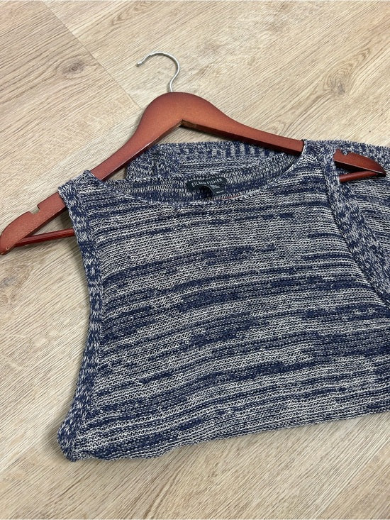 Eileen Fisher 100% Organic Linen Knit Tunic Long Tank Top Navy Blue Cream