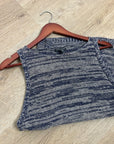 Eileen Fisher 100% Organic Linen Knit Tunic Long Tank Top Navy Blue Cream