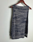 Eileen Fisher 100% Organic Linen Knit Tunic Long Tank Top Navy Blue Cream