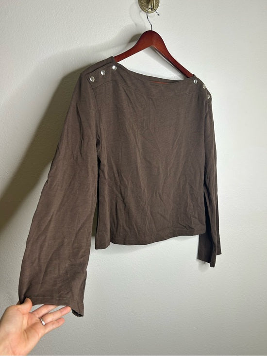 Nation LA 100% Cotton Rochelle Boat-Neck Sweater in Espresso Brown