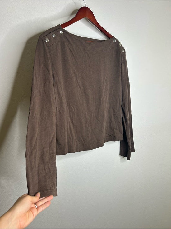 Nation LA 100% Cotton Rochelle Boat-Neck Sweater in Espresso Brown