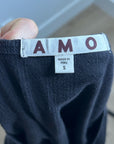 AMO 100% Pima Cotton Square Neck Pointelle Cropped Black Long Sleeve Top