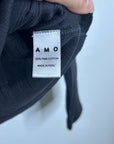 AMO 100% Pima Cotton Square Neck Pointelle Cropped Black Long Sleeve Top