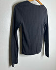 AMO 100% Pima Cotton Square Neck Pointelle Cropped Black Long Sleeve Top