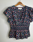 Trovata Paloma Cotton Silk Ruched Floral Blouse