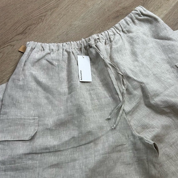 Reformation Reformation 100% Linen Ethan Relaxed Fit Cargo Wide Leg Pant in Oatmeal - Linen