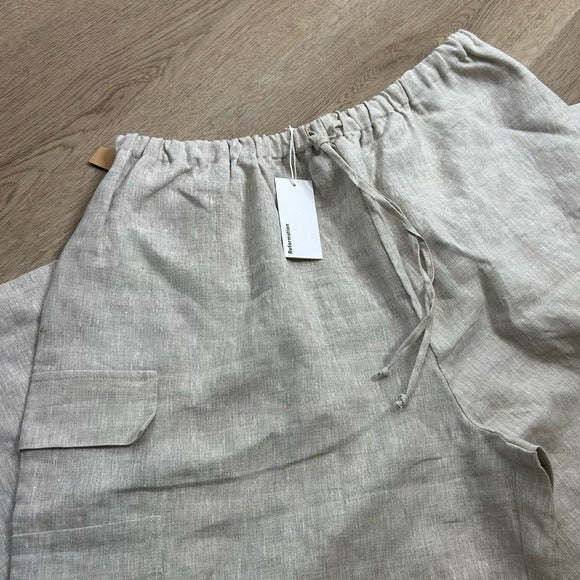 Reformation Reformation 100% Linen Ethan Relaxed Fit Cargo Wide Leg Pant in Oatmeal - Linen