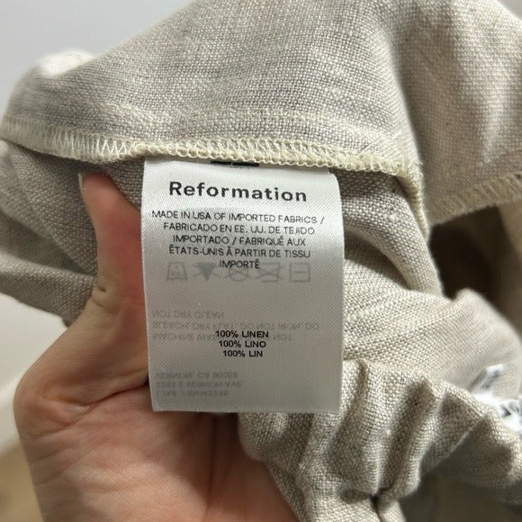 Reformation 100% Linen Ethan Relaxed Fit Cargo Wide Leg Pant in Oatmeal