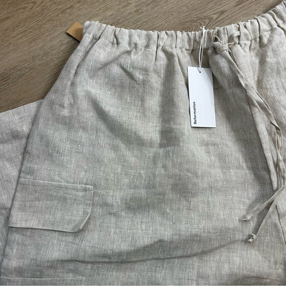 Reformation Reformation 100% Linen Ethan Relaxed Fit Cargo Wide Leg Pant in Oatmeal - Linen