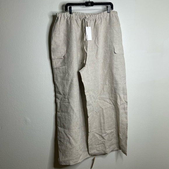 Reformation Reformation 100% Linen Ethan Relaxed Fit Cargo Wide Leg Pant in Oatmeal - Linen