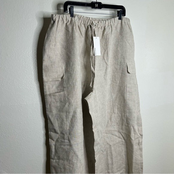 Reformation Reformation 100% Linen Ethan Relaxed Fit Cargo Wide Leg Pant in Oatmeal - Linen