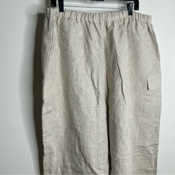 Reformation 100% Linen Ethan Relaxed Fit Cargo Wide Leg Pant in Oatmeal