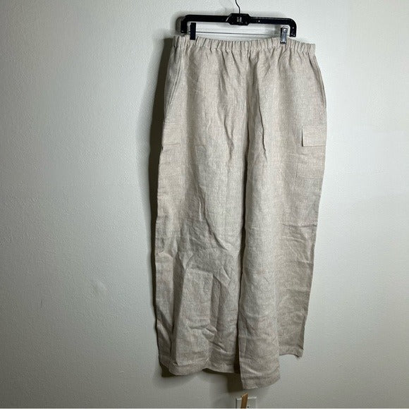 Reformation 100% Linen Ethan Relaxed Fit Cargo Wide Leg Pant in Oatmeal