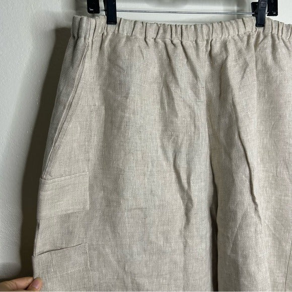 Reformation 100% Linen Ethan Relaxed Fit Cargo Wide Leg Pant in Oatmeal