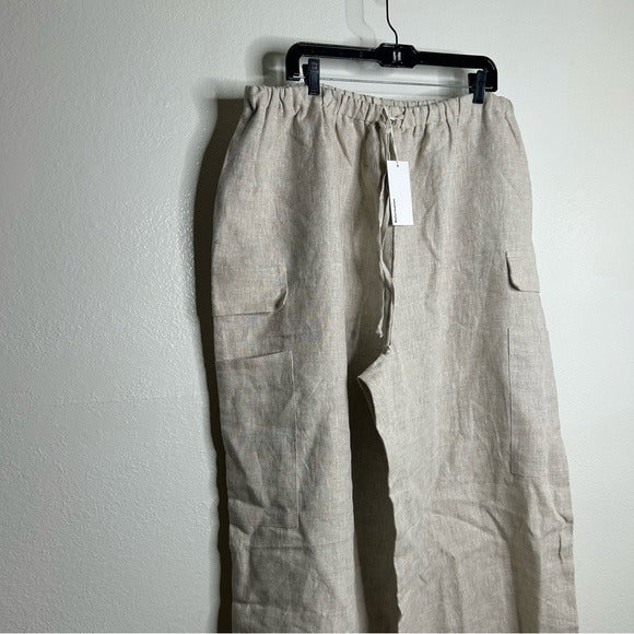 Reformation 100% Linen Ethan Relaxed Fit Cargo Wide Leg Pant in Oatmeal