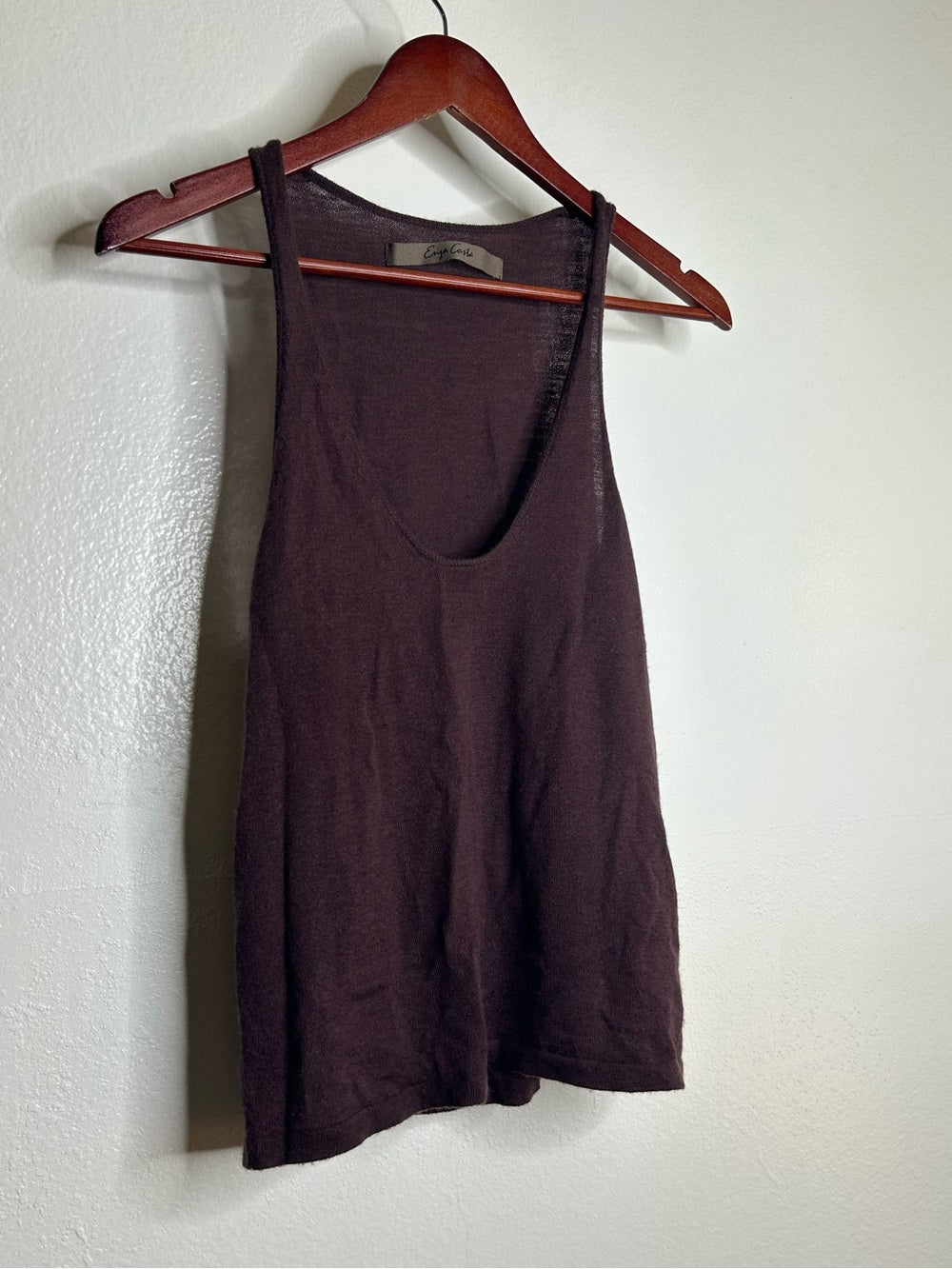 Enza Costa Enza Costa Wool Cashmere Knit Scoop Neck Chocolate Brown Sweater Tank - Wool, Cashmere