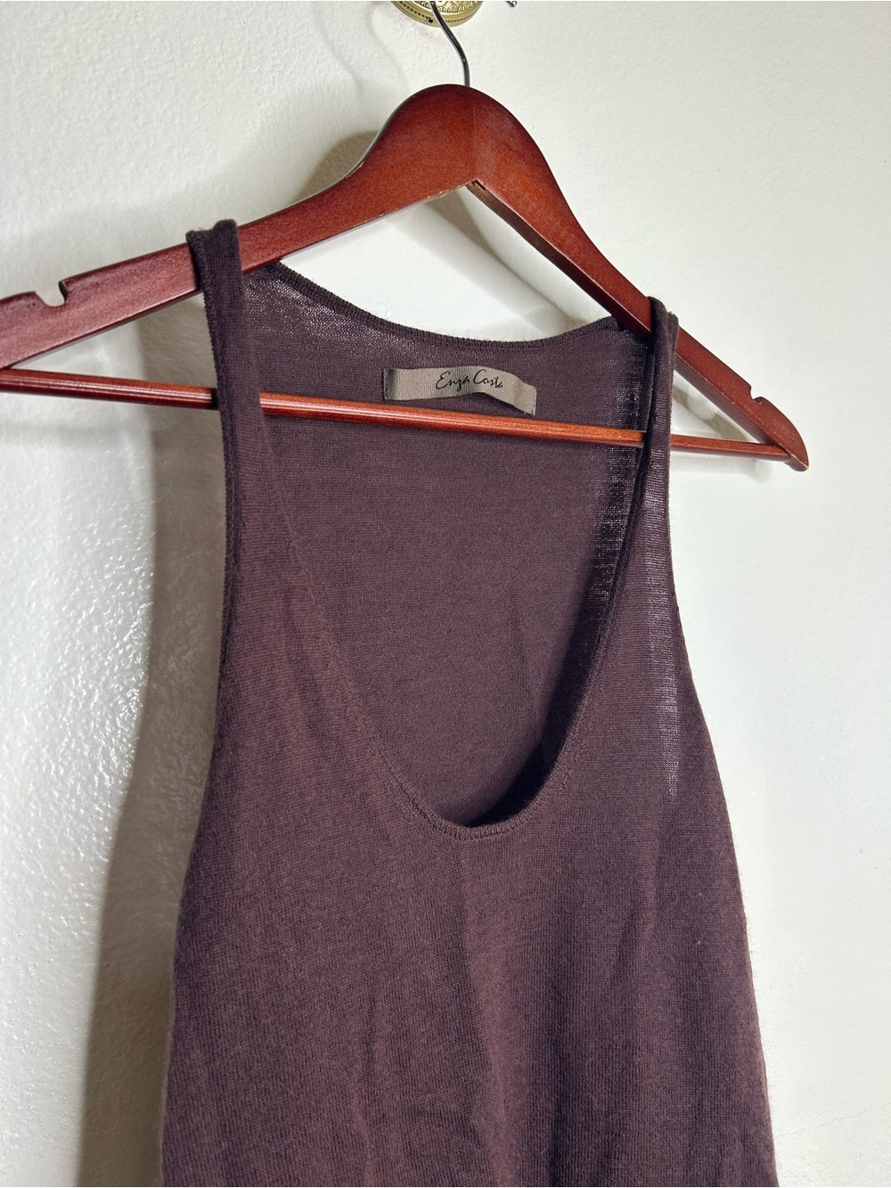Enza Costa Enza Costa Wool Cashmere Knit Scoop Neck Chocolate Brown Sweater Tank - Wool, Cashmere