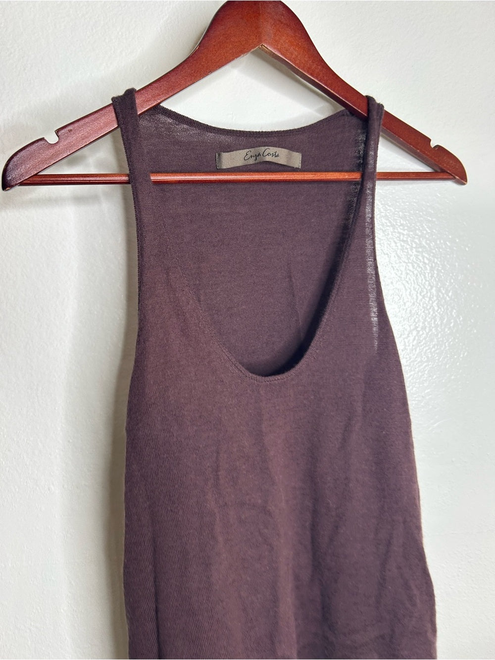 Enza Costa Enza Costa Wool Cashmere Knit Scoop Neck Chocolate Brown Sweater Tank - Wool, Cashmere