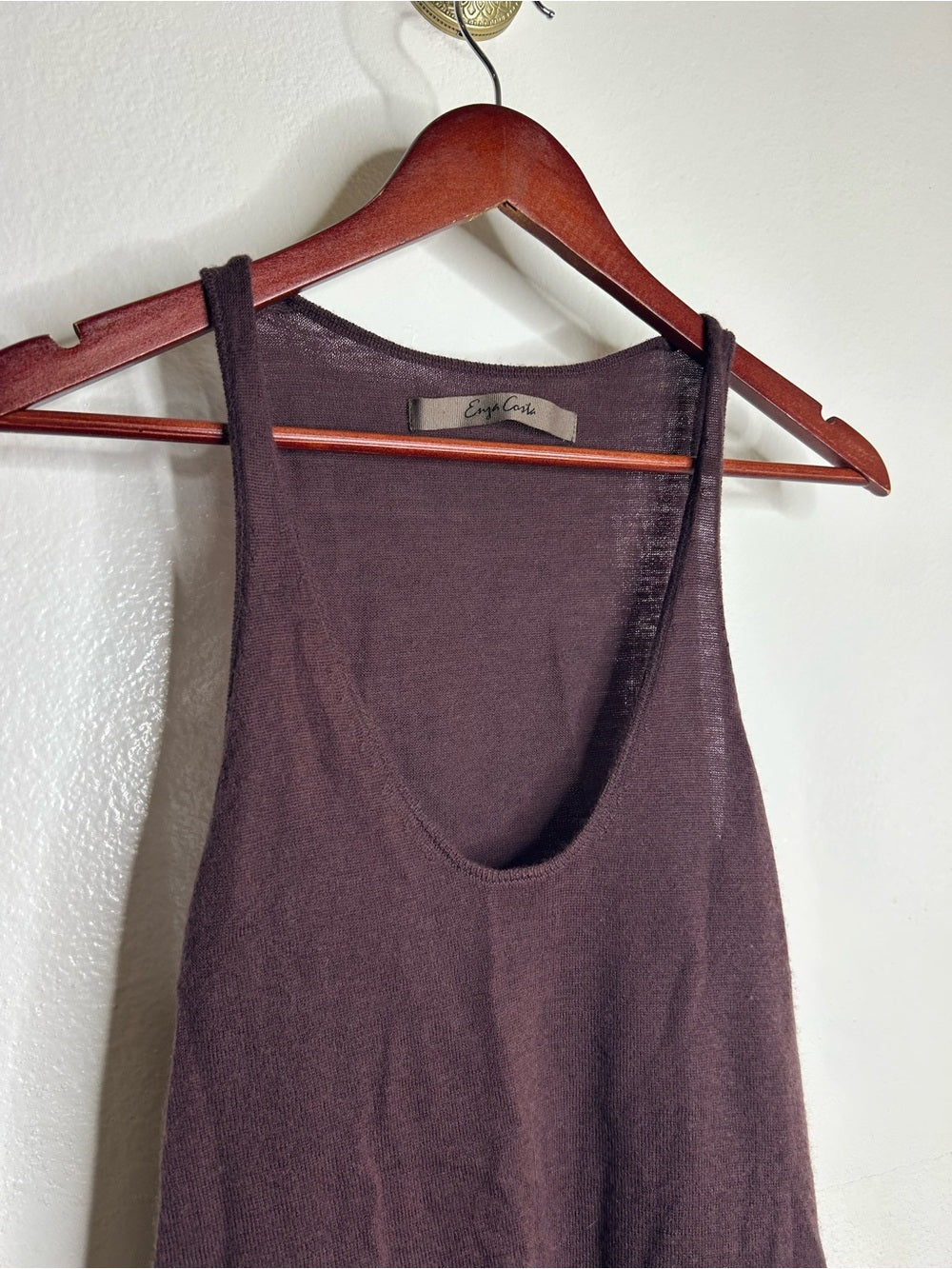 Enza Costa Enza Costa Wool Cashmere Knit Scoop Neck Chocolate Brown Sweater Tank - Wool, Cashmere
