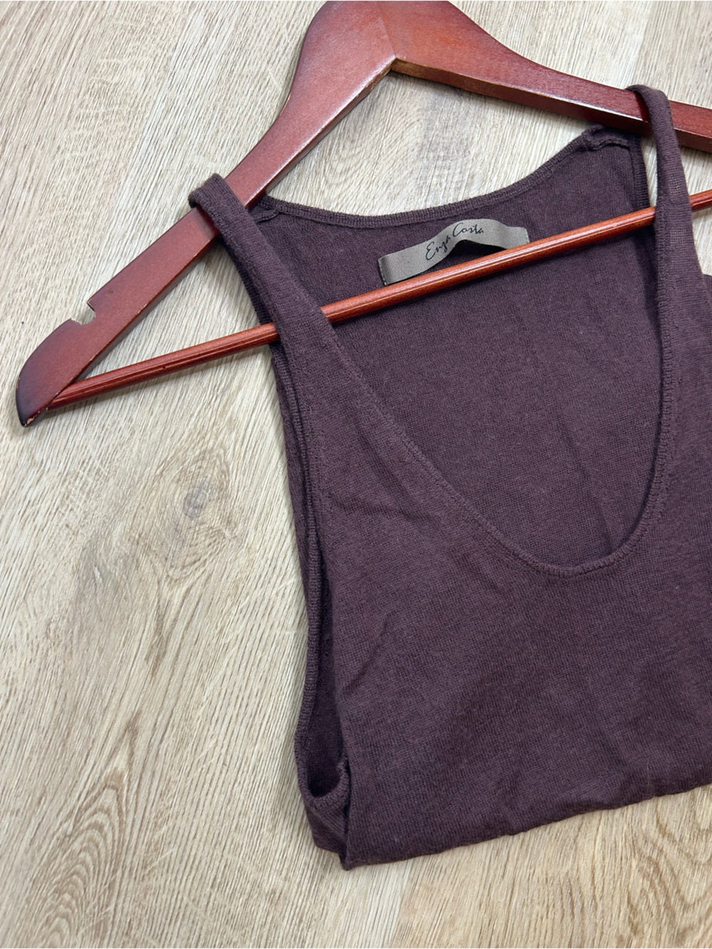 Enza Costa Wool Cashmere Knit Scoop Neck Chocolate Brown Sweater Tank