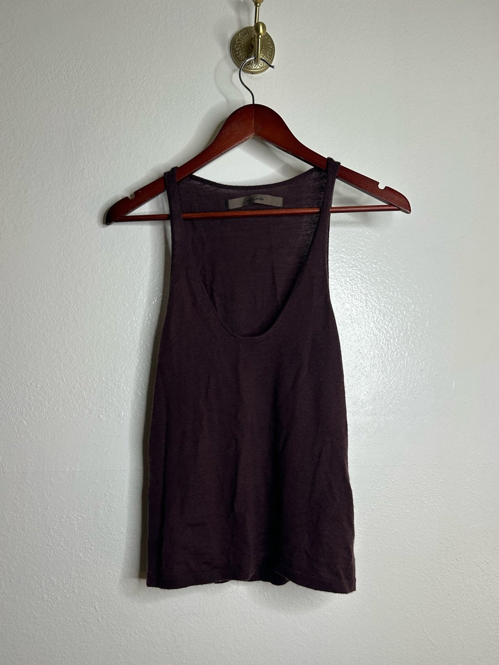 Enza Costa Wool Cashmere Knit Scoop Neck Chocolate Brown Sweater Tank