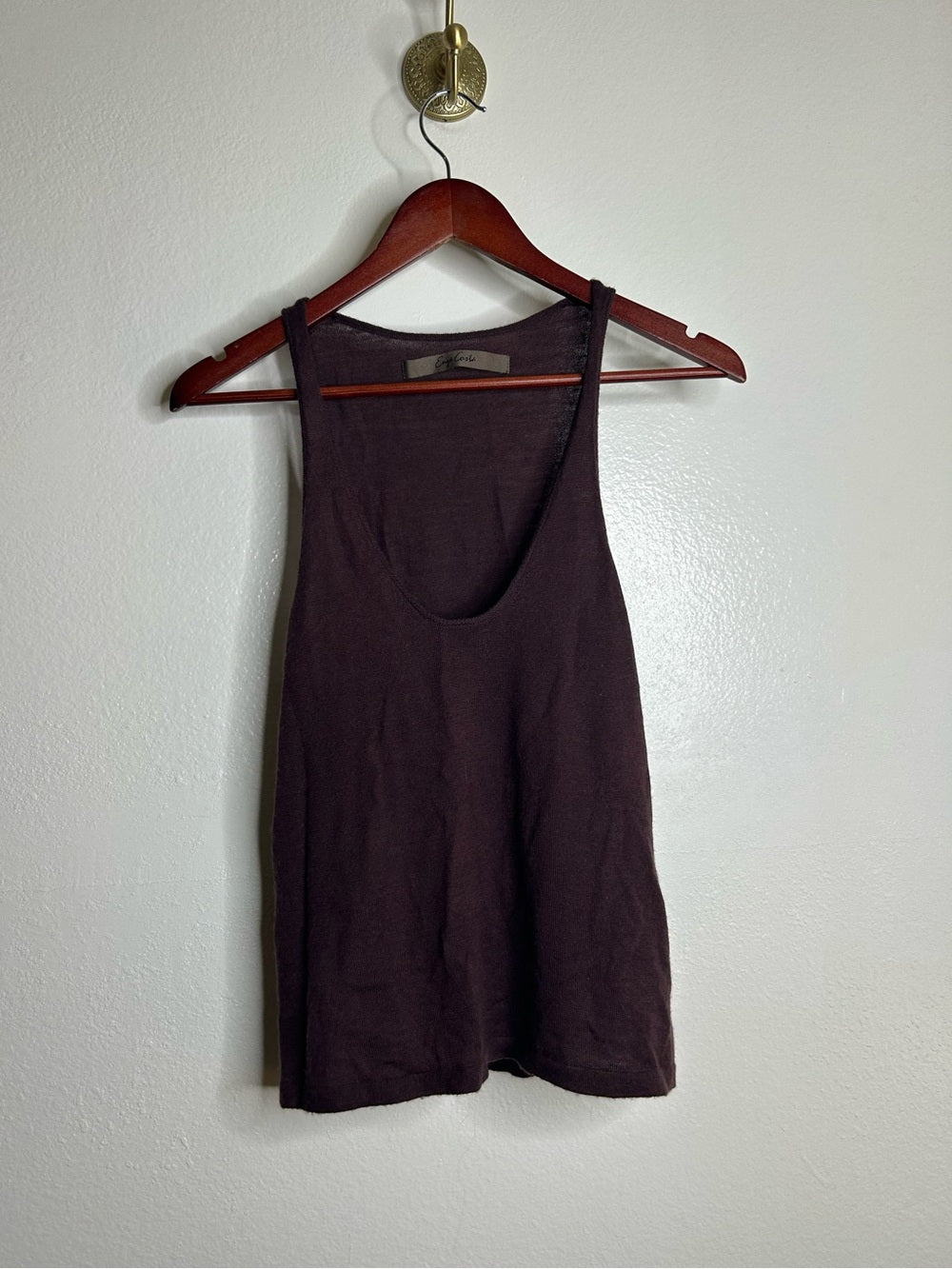 Enza Costa Wool Cashmere Knit Scoop Neck Chocolate Brown Sweater Tank