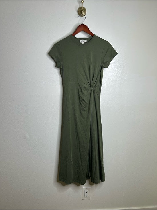 Nation LTD Nation 100% Pima Cotton Army Green Frida Twist T - Shirt Midi Dress - Cotton