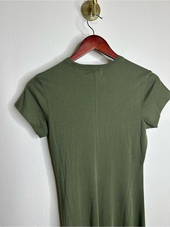 Nation 100% Pima Cotton Army Green Frida Twist T - Shirt Midi Dress