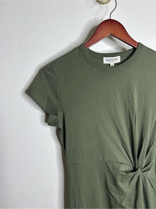 Nation 100% Pima Cotton Army Green Frida Twist T - Shirt Midi Dress