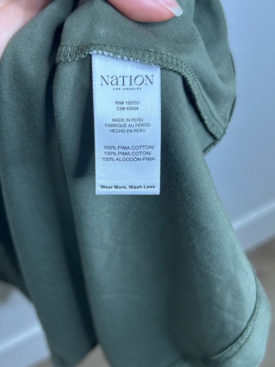 Nation 100% Pima Cotton Army Green Frida Twist T - Shirt Midi Dress