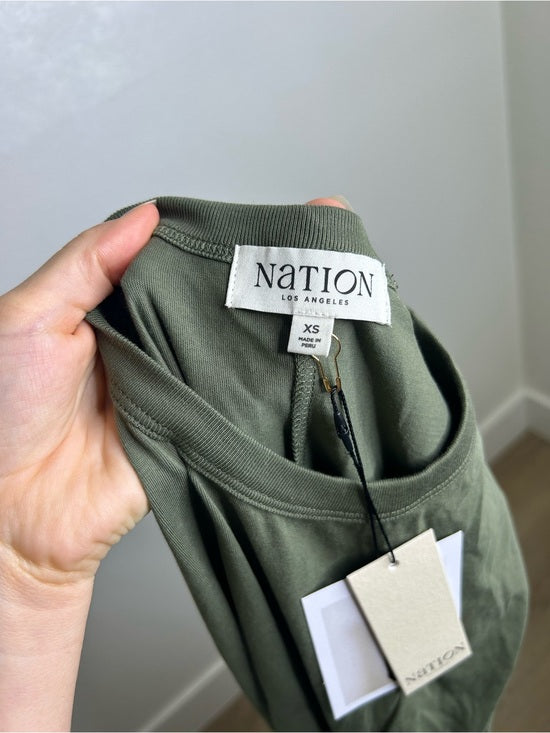 Nation 100% Pima Cotton Army Green Frida Twist T - Shirt Midi Dress