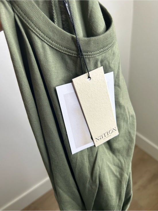 Nation 100% Pima Cotton Army Green Frida Twist T - Shirt Midi Dress
