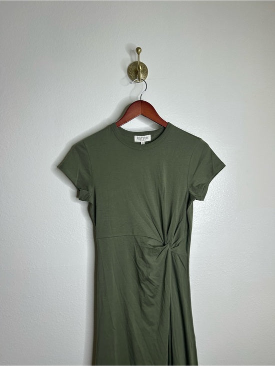 Nation 100% Pima Cotton Army Green Frida Twist T - Shirt Midi Dress