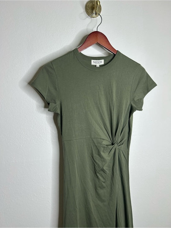 Nation LTD Nation 100% Pima Cotton Army Green Frida Twist T - Shirt Midi Dress - Cotton