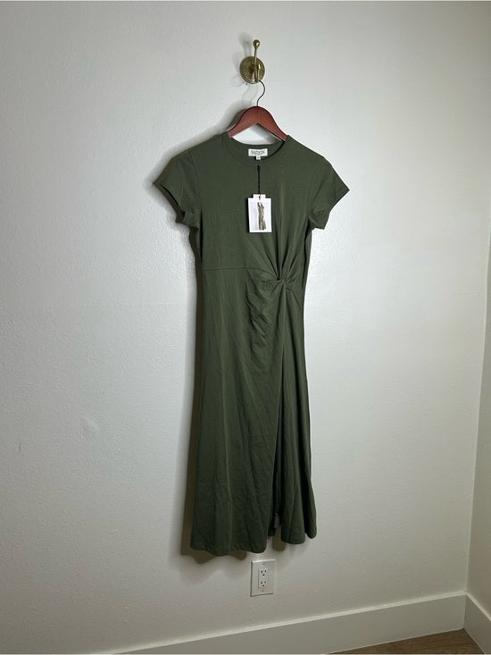 Nation 100% Pima Cotton Army Green Frida Twist T - Shirt Midi Dress