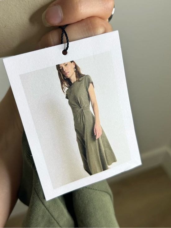 Nation 100% Pima Cotton Army Green Frida Twist T - Shirt Midi Dress
