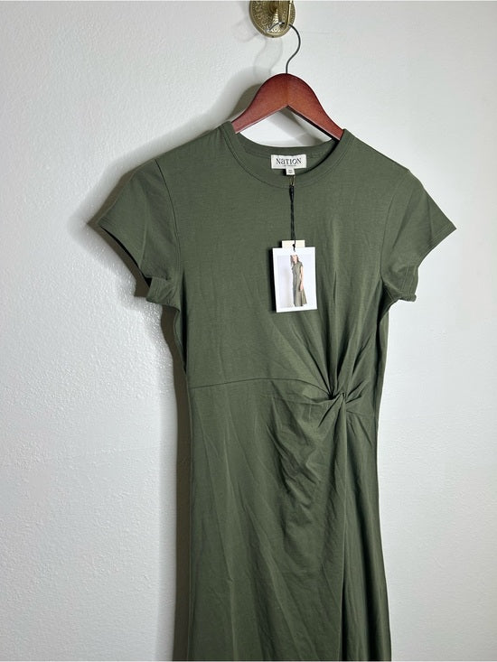 Nation 100% Pima Cotton Army Green Frida Twist T - Shirt Midi Dress