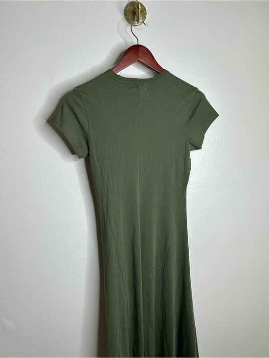 Nation 100% Pima Cotton Army Green Frida Twist T - Shirt Midi Dress