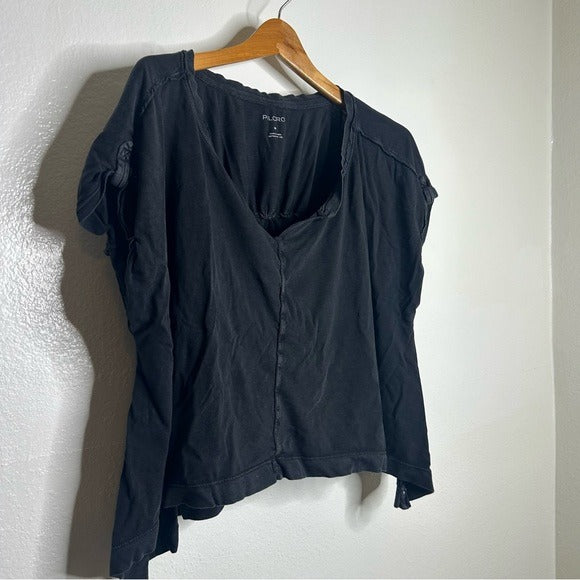 Anthropologie Anthropologie Pilcro 100% Cotton Washed Black Oversized Raw Hem - Cotton