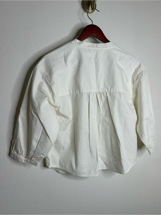 Nation LA 100% Pima Cotton Denim Snap Amelia Rufle Shirt in Cream