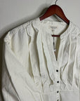 Nation LA 100% Pima Cotton Denim Snap Amelia Rufle Shirt in Cream