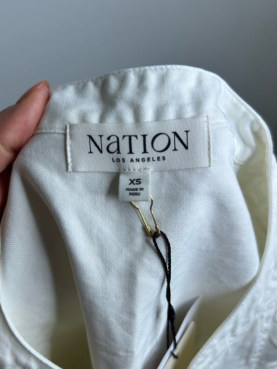 Nation LA 100% Pima Cotton Denim Snap Amelia Rufle Shirt in Cream